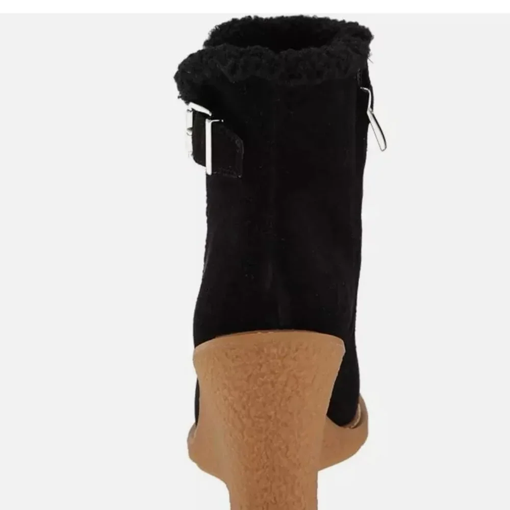 NEW Franco Sarto Women's Ulayna Suede Faux Fur Wedge Boots Black SZ-11